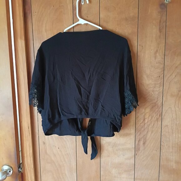 no boundaries plus size womens black short sleeve open front tie size 3X - Picture 5 of 5